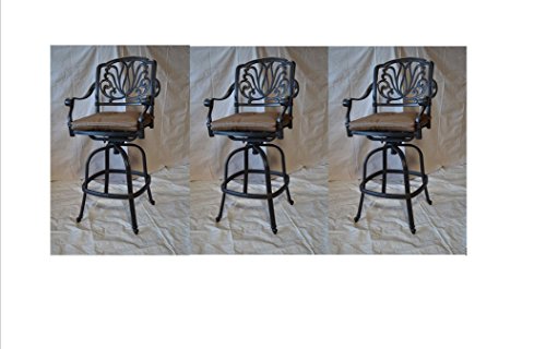 Patio Land Elizabeth Outdoor Patio 3 Swivel Barstools 30" H Dark Bronze with Sunbrella Sesame Cushions