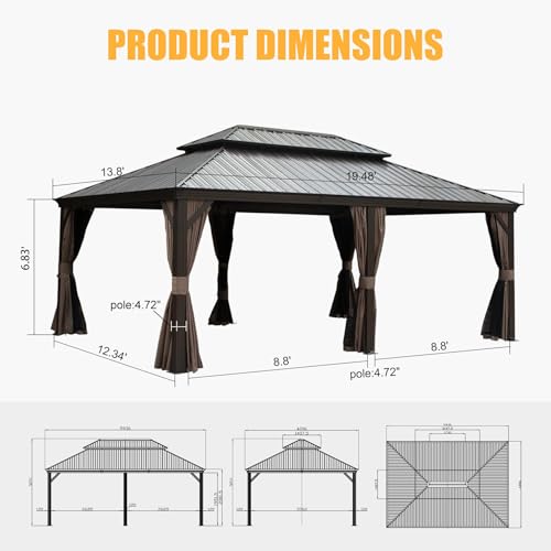 LOPOO Outdoor Living Hardtop Gazebo Brown
