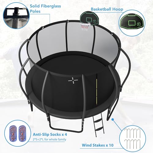 Merax 12FT Outdoor Trampoline with Basketball Hoop & Enclosure Net