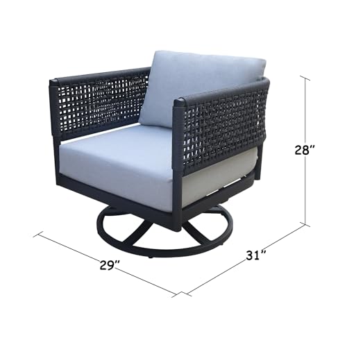 IC INTERNATIONAL CONCEPTS Outdoor Patio Woven Abaca Rope Swivel Dining Chair with Cushion Charcoal