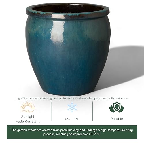 Emissary Teal Stoneware Round Planter 26in x 26in