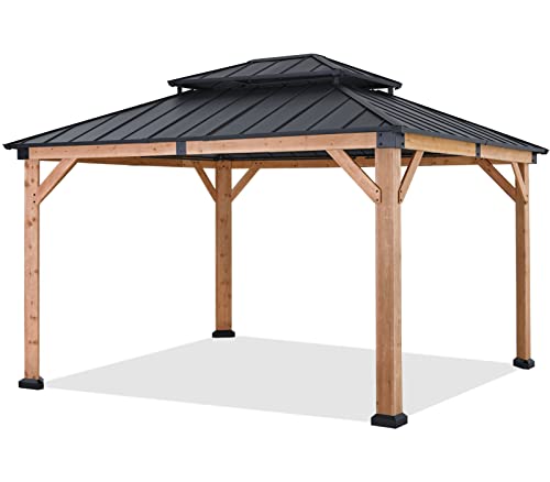 ABCCANOPY Wood Gazebo 11x13 Black - Outdoor Patio Wooden Gazebo with Hardtop Metal Double Roof