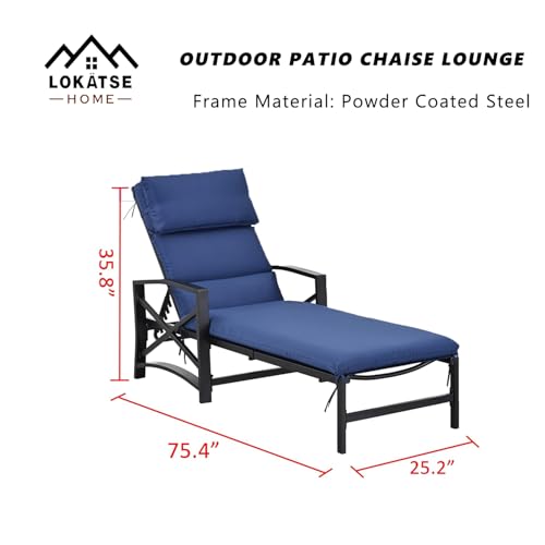 LOKATSE HOME Patio Chaise Lounge Chairs Set of 4 Adjustable with Cushion and Pillow Blue