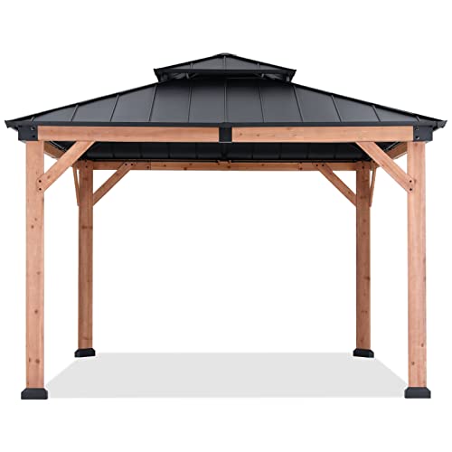 ABCCANOPY Wood Gazebo 11x11 Black - Outdoor Patio Wooden Gazebo with Hardtop Metal Double Roof