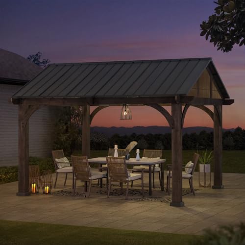 SummerCove Hardtop Gazebo 12x14 ft Brown Cedar Wood Frame