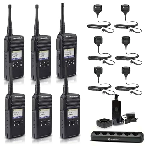 Motorola Solutions DTR700 Digital 2-Way Radio 50 Channels with Multi-Unit Charger & 6 Remote Speaker Mics Black