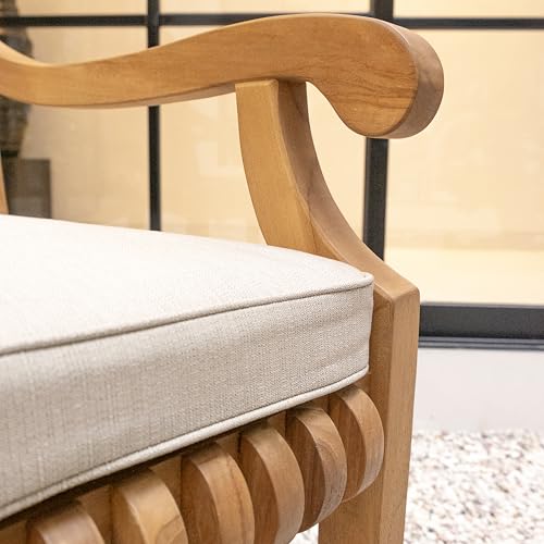 Cambridge Casual Mosko 7-Piece Teak Wood Patio Dining Set with Umbrella Hole and Beige Cushions