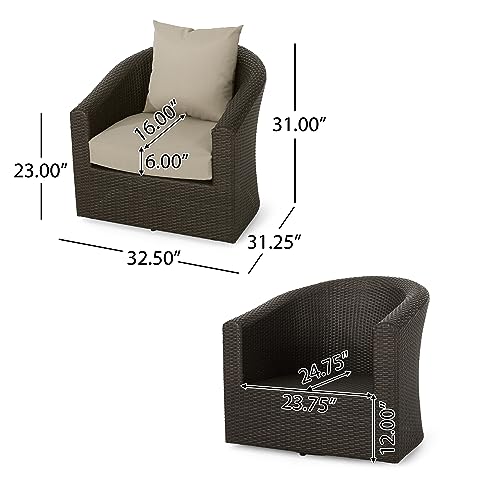 Christopher Knight Home Christy Outdoor 4-Seater Wicker Swivel Chair and Fire Pit Set Mixed Brown Mixed Khaki Hammered Bronze