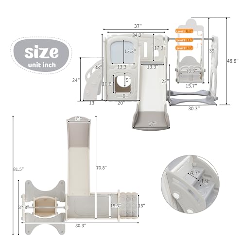 KZPFER 5-in-1 Toddler Slide and Swing Set with Whiteboard Gray