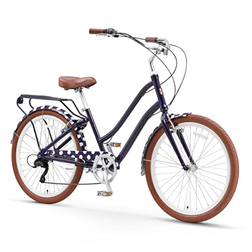 sixthreezero A/O Frida Limited 7-Speed Step-Through Touring Hybrid Bicycle Navy & White Spots