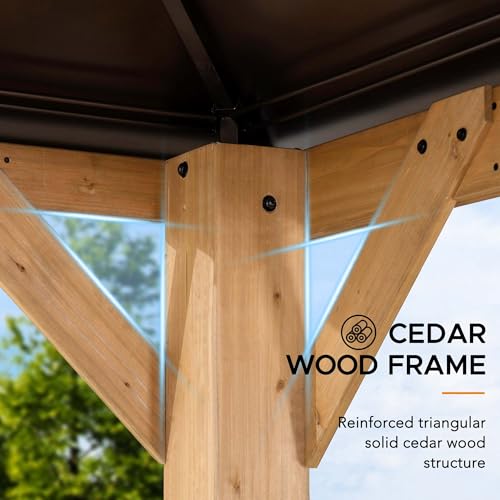 Sunjoy Hardtop Gazebo 11' x 13' Cedar Frame with Brown Steel Roof
