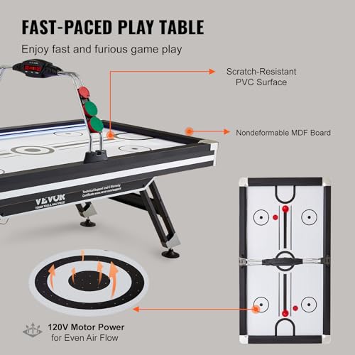 VEVOR Air Hockey Table 89" with Electronic Score System, LED Sports Game, 2 Pushers, 2 Pucks - Black and White