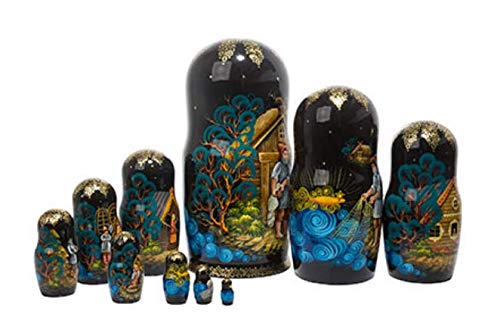 Golden Cockerel Russian Gold Fish Nesting Doll Collectible 10pc 10" Matryoshka