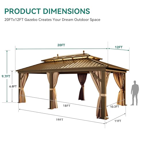 YITAHOME 12X20FT Hardtop Gazebo Bronze