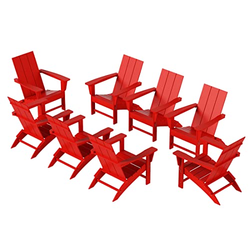 WestinTrends Ashore 8-Piece Modern Poly Folding Adirondack Chair Set Red