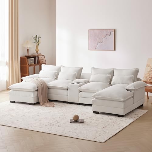 FANYE Multifunctional Modular Sectional Sofa with Storage, Cupholders, USB Ports White 123