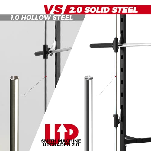 RitFit Smith Machine Power Rack with LAT-Pull Down System, Landmine, Barbell Bar, Plate Storage Pegs Black