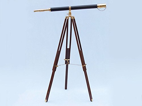 Hampton Nautical Brass-Leather Galileo Telescope 65" Gold