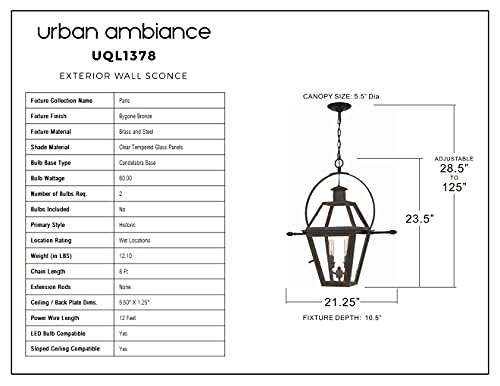 Urban Ambiance Luxury Historic Outdoor Pendant Light Bronze 23.5"H x 21.25"W