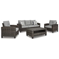 Benzara 4 Piece Outdoor Conversation Set Woven Resin Wicker Aluminum Frame Grey