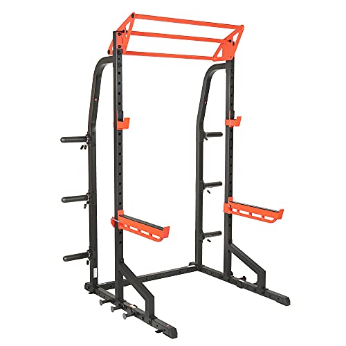 Sunny Health & Fitness Power Zone Half Rack Heavy Duty Performance Power Cage Black