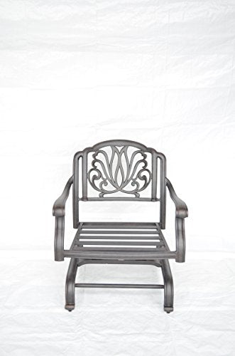 Patio Land Elizabeth Outdoor Patio 4 Club Rocker Chairs Spring Base Cast Aluminum Dark Bronze Walnut