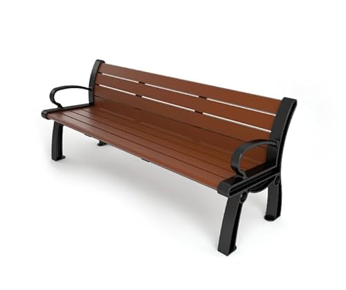 Frog Furnishings Outdoor Patio Bench Heavy Duty Cast Aluminum Frames Brown Slat 8 Feet