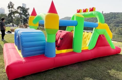 Whubefy Inflatable Obstacle Course Bounce House with Slide and Tunnels
