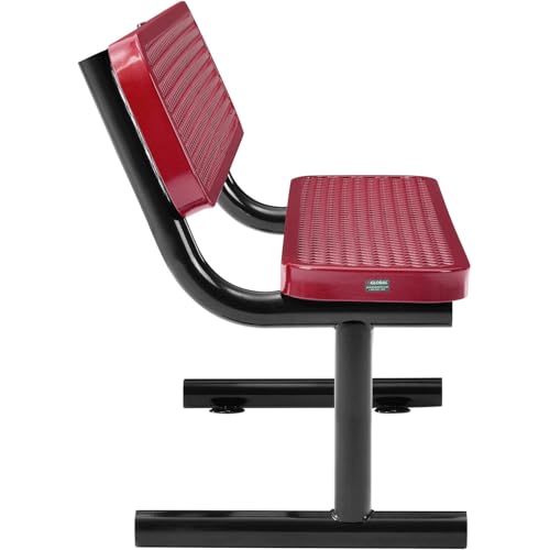 Global Industrial 48" Outdoor Steel Bench with Backrest Expanded Metal Red