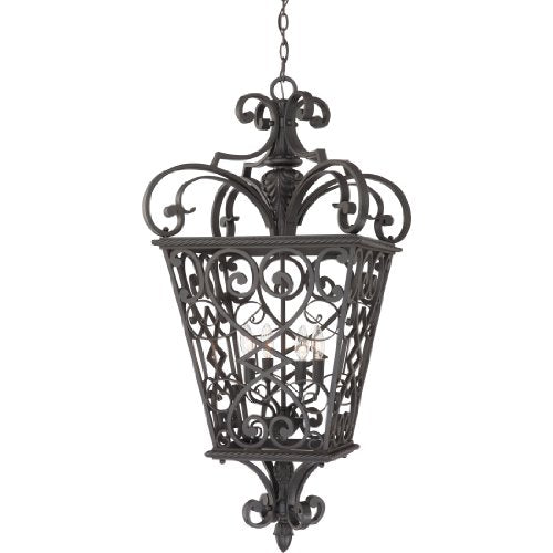 Quoizel Fort Quinn Outdoor Pendant Lighting 19 Inch 4-Light Marcado Black Chandelier