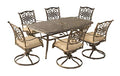 Hanover Traditions 7-Piece Patio Dining Set with 6 Swivel Rocker Chairs and Tan Cushions