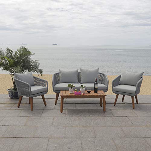 Safavieh Outdoor Prester Rope 4-Piece Patio Set with Cushions Grey/Grey