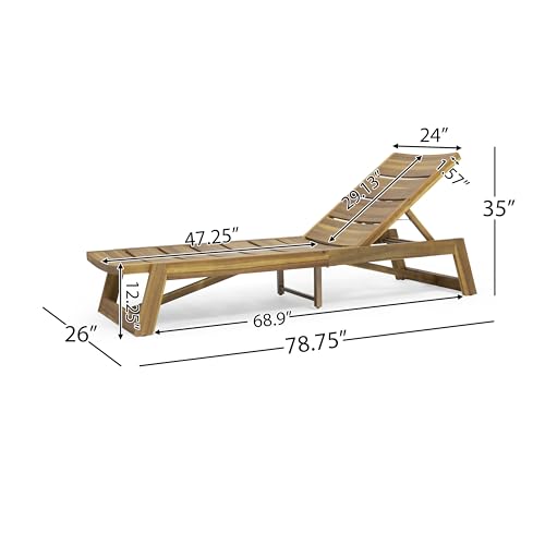 Christopher Knight Home Outdoor Acacia Wood 3 Piece Chaise Lounge Set Teak + Yellow