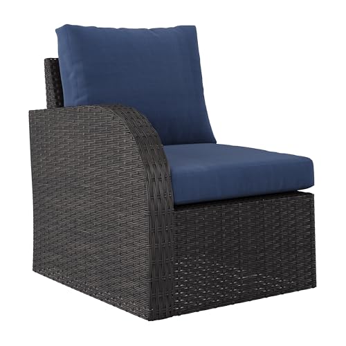 CorLiving Brisbane Wicker/Rattan 6-Piece Conversation Set with Blue Cushions