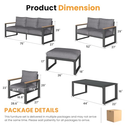 RoyalCraft 9-Seater Aluminum Patio Furniture Set with Coffee Table Grey
