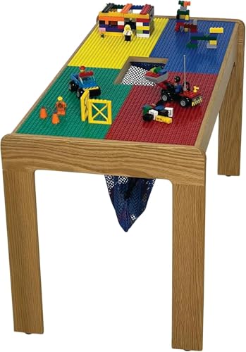 Table Toys Lego-Compatible Table with Mesh Net, Solid Wood, Multi Color