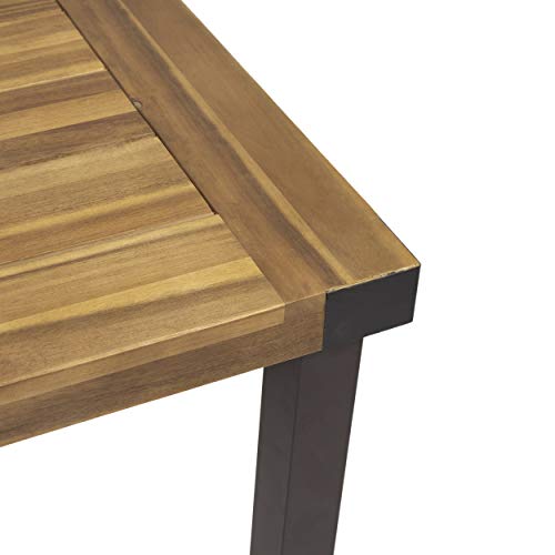 Great Deal Furniture GDFStudio Outdoor 8-Seater Acacia Wood Dining Set Teak Finish, Rustic Metal