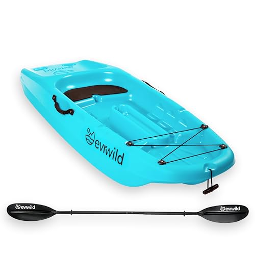 Evrwild Kids 6.5ft Kayak with Paddle, Lightweight Premium & Stable, 3-Level Footrest, Sit On Top for Youth to Teen Up to 130lbs, Grinnell Glacier Blue
