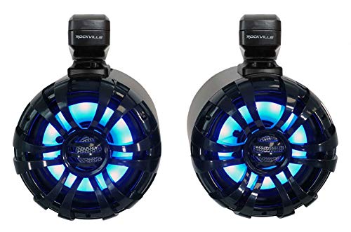 Rockville RGHR45 4 Zone Marine Bluetooth Radio Bundle with (4) WB65KLED 6.5" Black Wakeboard LED Speakers