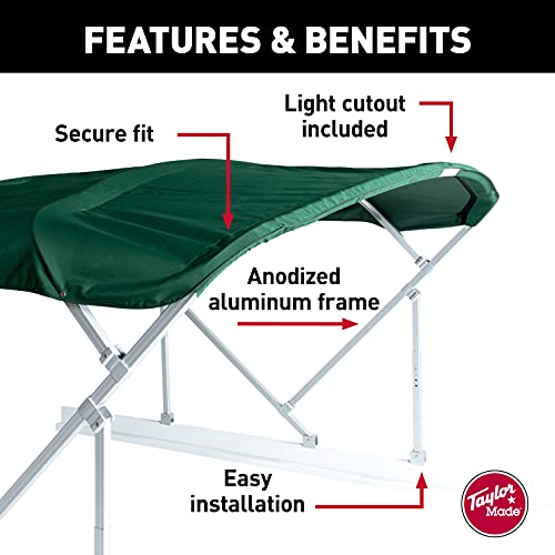 TaylorMade Manual Bimini Top Kit 8' or 10' Long for Pontoon Boats Green Fabric