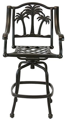 Patio Land Palm Tree Outdoor Patio Set 8pc Swivel Barstools Dark Bronze