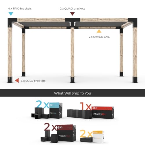 TOJAGRID Double Pergola Kit with 2 Shade Sails for 6x6 Wood Posts Graphite