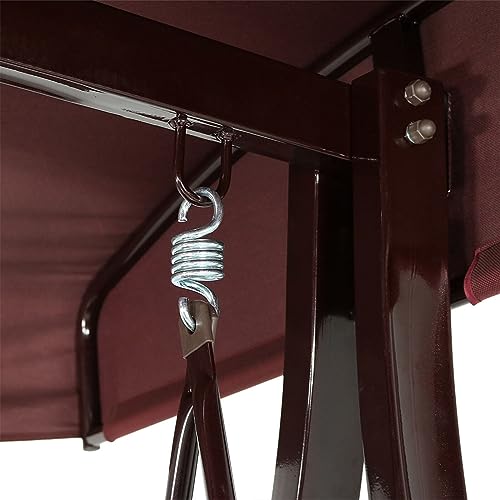 Generic 3-Person Steel Patio Bench with Side Tables Canopy Brown