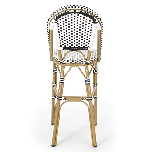 Christopher Knight Home Kinner Outdoor Barstool Black White Bamboo Print Finish