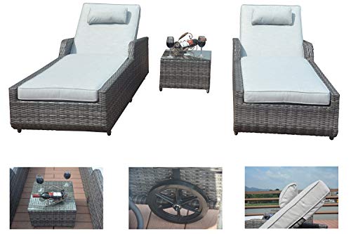 Direct Wicker 3-Piece Aluminum Frame Outdoor Patio Chaise Lounge Set Grey