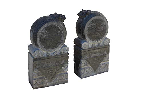 Orientliving Chinese Foo Dogs Door Block Drum Statue Gray