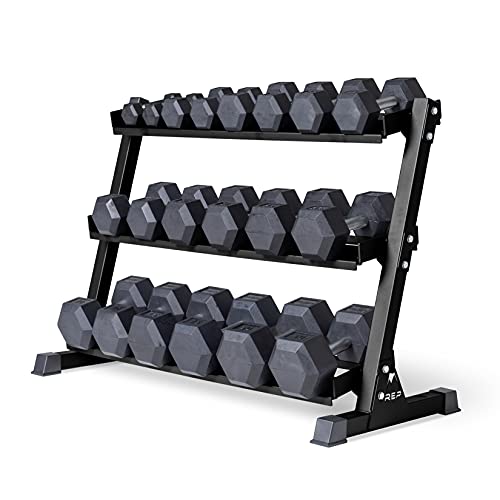 REP Rubber Hex Dumbbell Set with Rack Matte Black