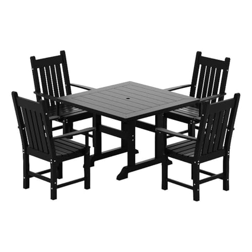 Costaelm Charleston Outdoor 5-Piece Square Trestle Dining Set with Arm Chairs