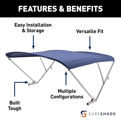SureShade Power Pontoon Bimini Top Clear Anodized Frame Navy Fabric Navy