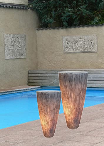 HomeRoots Gray Sandstone Ribbed Long Conical Planter with Light 1" X 18" X 39